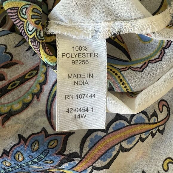 Jessica London Plus Size Sheer Boho Paisley Button Down Tunic 14W Artsy - Picture 15 of 16